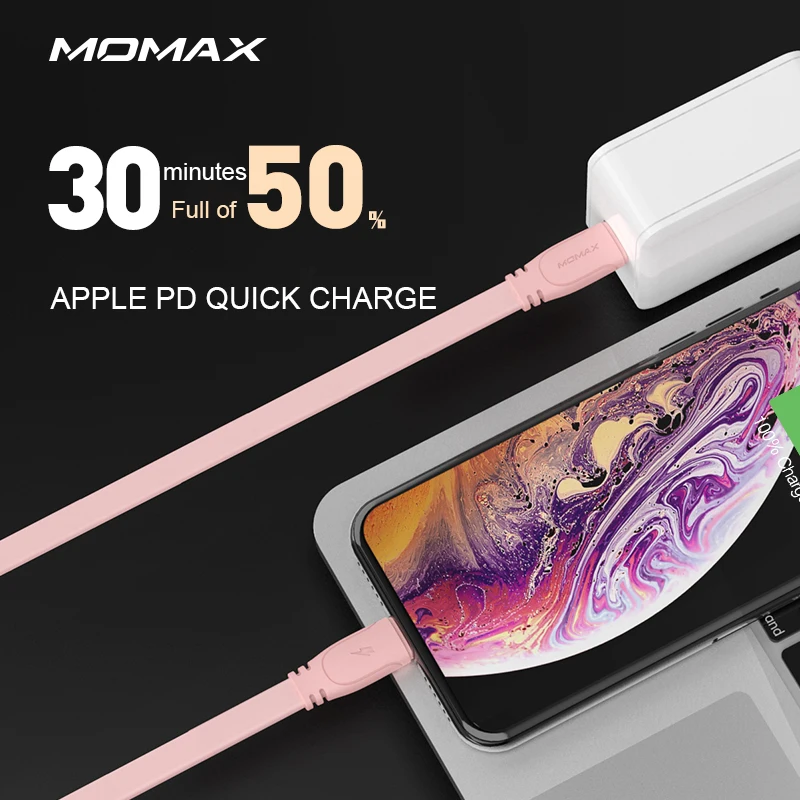 MOMAX PD ios phone Быстрая зарядка линия передачи данных C до lightning-1.2m Flash PD3.0 Мягкий TPE ios MFi Сертификация использует полный телефон