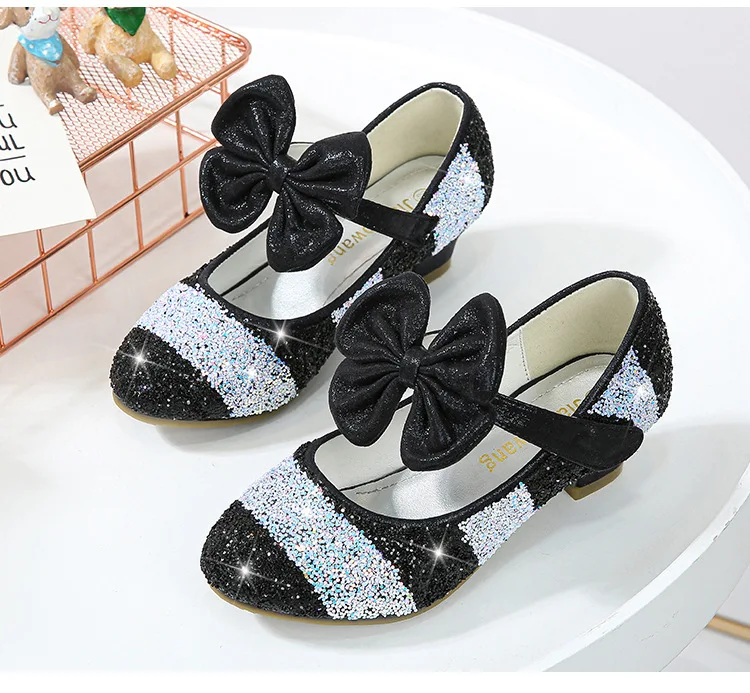 Girls Leather Shoes Princess  Shoes Children Shoes round-Toe Soft-Sole Big girls High Heel Princess Crystal Shoes Single Shoes bata children's sandals