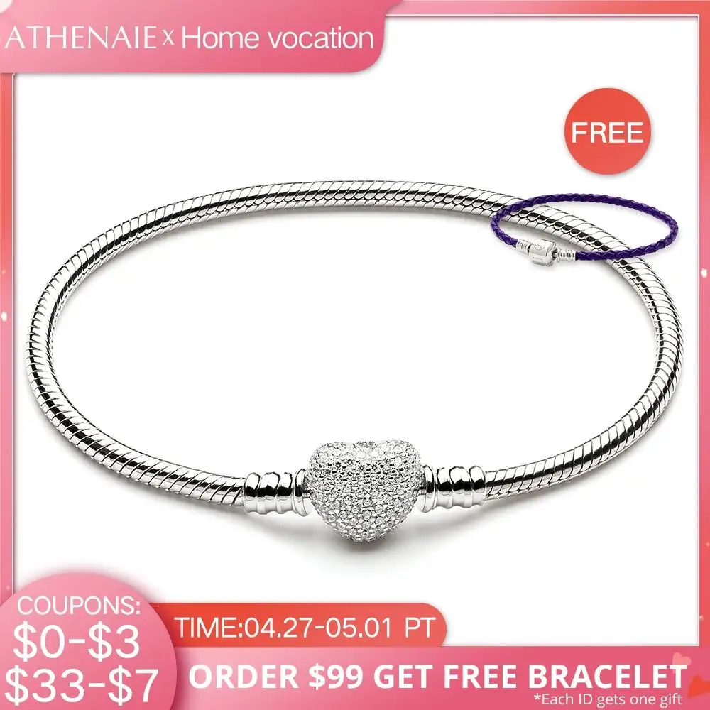 European 925 Silver CZ Heart Charm Beads Pendant Fit Bracelet Necklace Chain