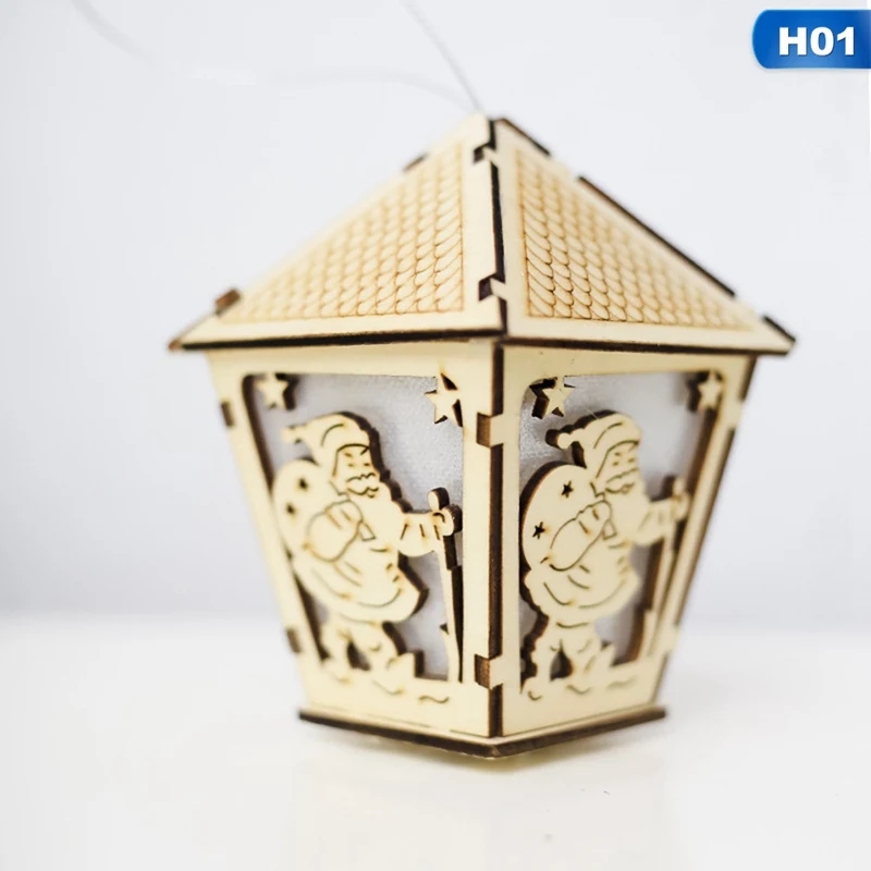 1 DIY светодиодный светильник, деревянный дом, Рождественская елка, украшение, лось, Санта Клаус, снеговик, подвесная подвеска, Рождественский Декор для дома - Цвет: 1