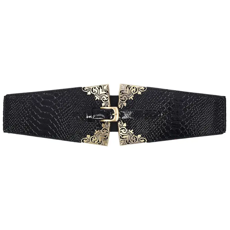 Женский эластичный пояс широкий пояс Ретро металлическая пряжка из искусственной кожи черный