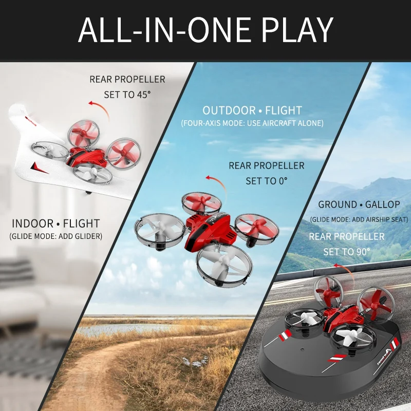 3 в 1 RC Самолет DIY Sky Mode дистанционное управление Land Drone 4 оси на воздушной подушке фиксированное крыло Glid трюк планер