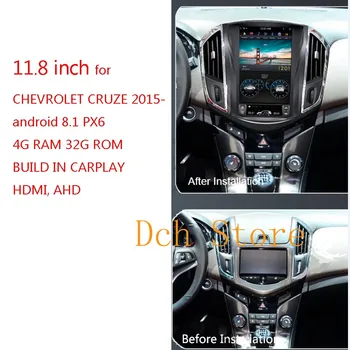 

11.8 inch Tesla Style Android 9.0 Car DVD GPS Player navigation for Chevrolet Cruze 2015- 4G RAM PX6 6 CORES RADIO STEREO auto