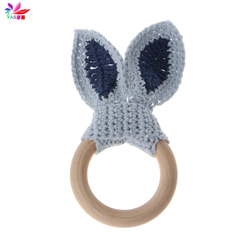 Baby Girl Boy Teething Ring Chewable Teether Wooden Natural Bunny Rattle Toy - Цвет: 8