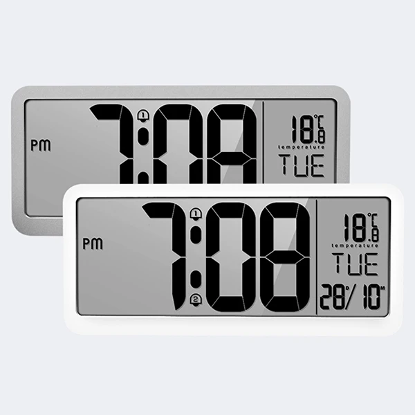 Lcd настенные настольные часы большого размера, цифровой дисплей, регулируемый объем, 2 настройки будильника, напоминание о низком заряде батареи для дома и офиса
