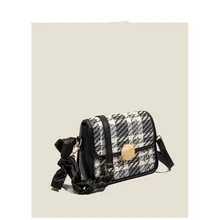 

Maxdutti InsFashionBlogger Plaid Silk Bow Popular Messenger Bag Single ShoulderBag Fashionable Retro Small Square Bag Armpit Bag