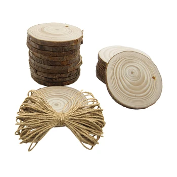 

50 Pcs Pine Slices Diameter 6CM Round Wooden Decoration Ornament Pine Pieces with 10M Hemp Rope Home Garden