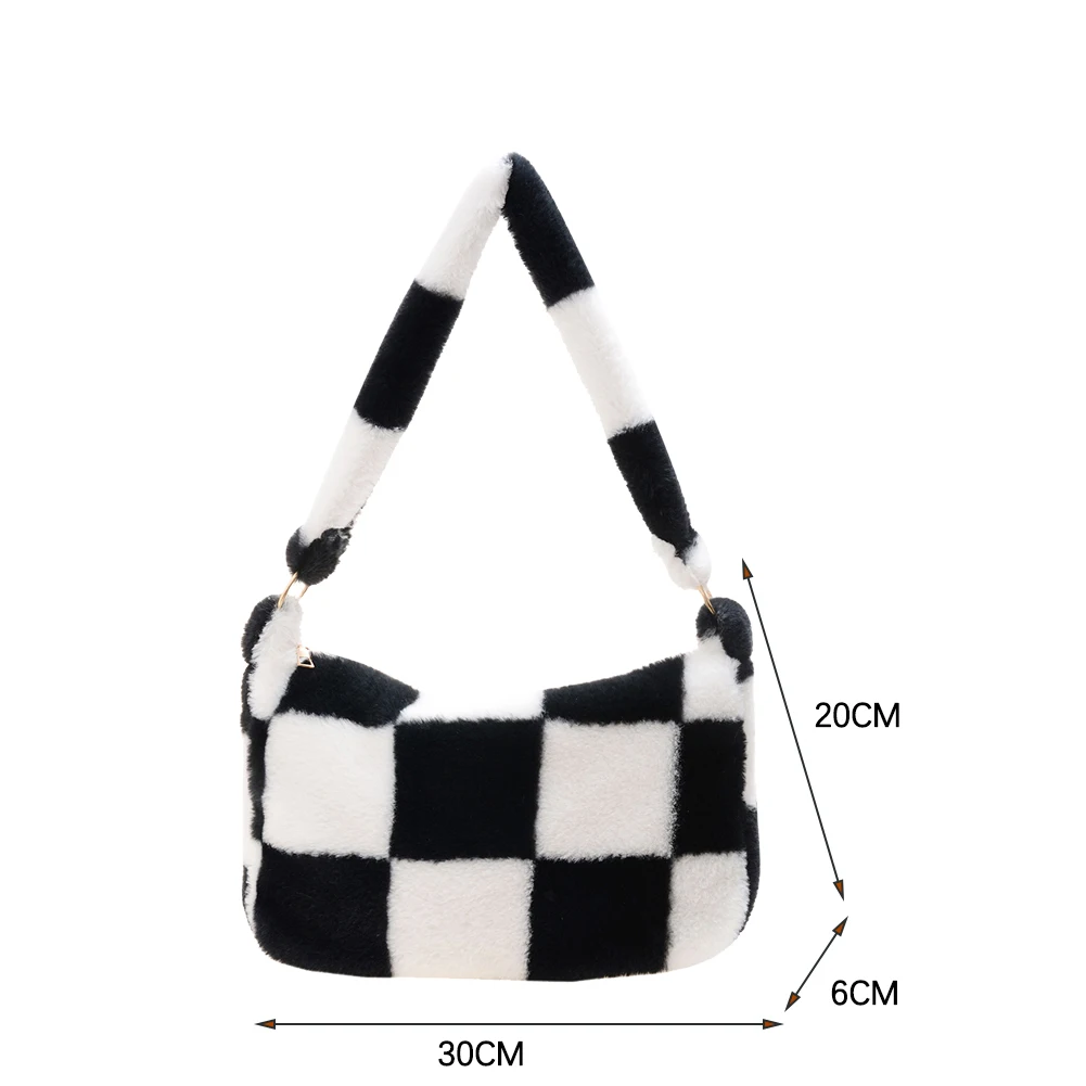 Fashion Checkered Print Shoulder Bag Autumn Winter 2022 INS Fashion Women Plush Bag Handbag Women Tote Bags Shopper bag bolsas