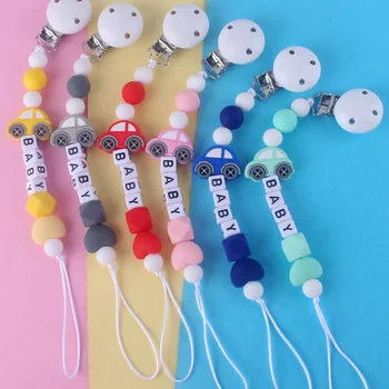 

New Style Baby Food Grade Silicone Pacifier Clip Silicone Mini Car Teethers Anti-lost Chain Feeding Holder Pacifier Leashes Toys