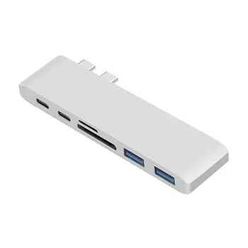 

Aluminum Usb C Hub 6 In 1 Usb Type C Hub Adapter Dongle Compatible For Macbook Pro 13 15 Thunderbolt 3 Usb C