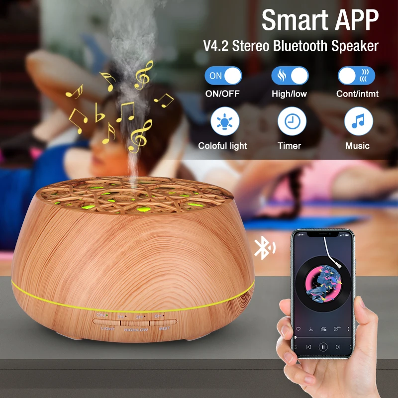 

Mini Aroma Diffuser 400ml Bluetooth Speaker Essential Oil Diffuser Smart Control 7 Colorful Changing LED Lights Humidifier