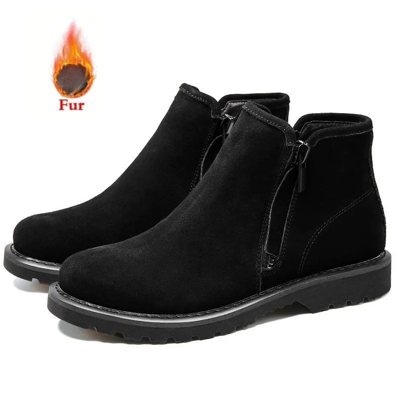 877-black-fur KATESEN/зимние мужские ботинки; модные мужские ботинки из натуральной кожи; Всесезонная Рабочая обувь; мужские Ботильоны; винтажные уличные Ботинки martin - Цвет: 877-black-fur