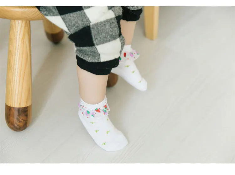 19 Summer Thin Section Strawberry Lace Edge Children Fishnet Stockings Girls Princess Socks Cotton Breathable BABY'S Socks Manuf