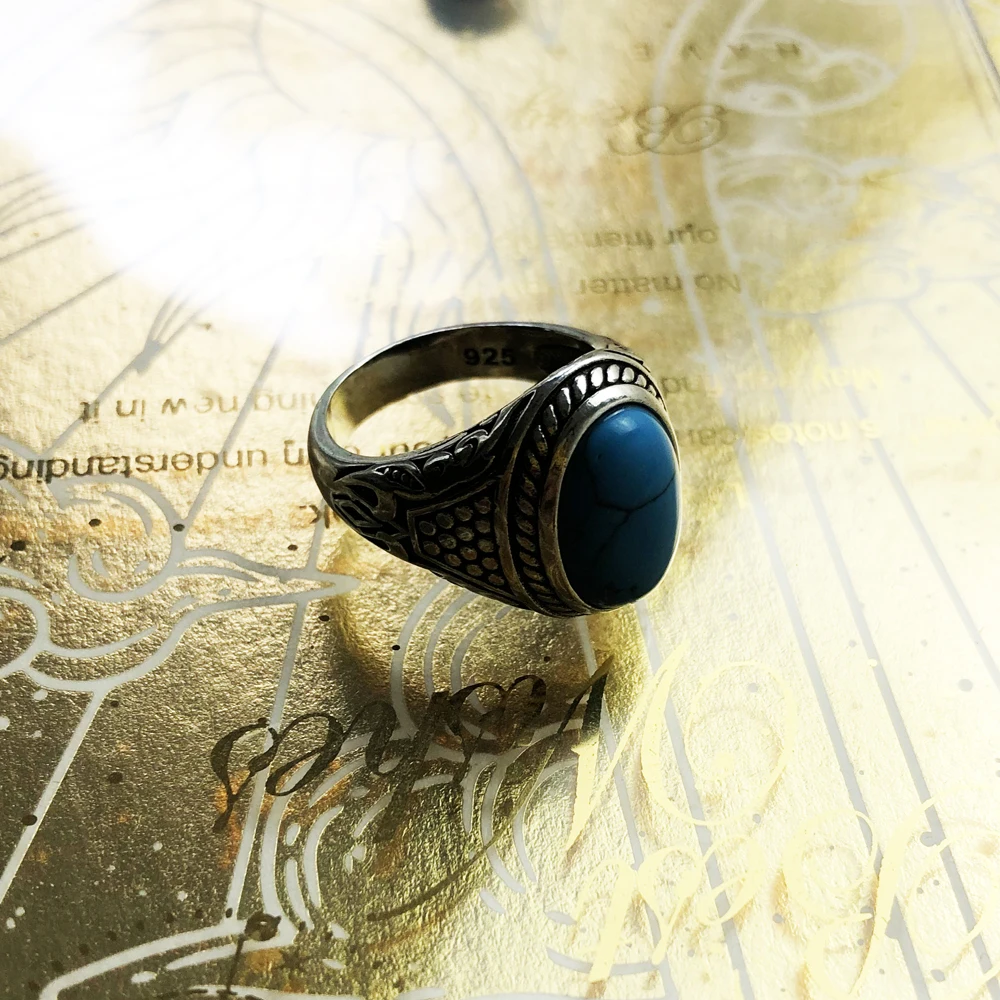 Persönliche Glück Ring Oval Blau, Ethnische Feinen Jewerly Für Frauen Männer Herbst Energetische Geschenk In 925 Sterling Silber – Detail 8