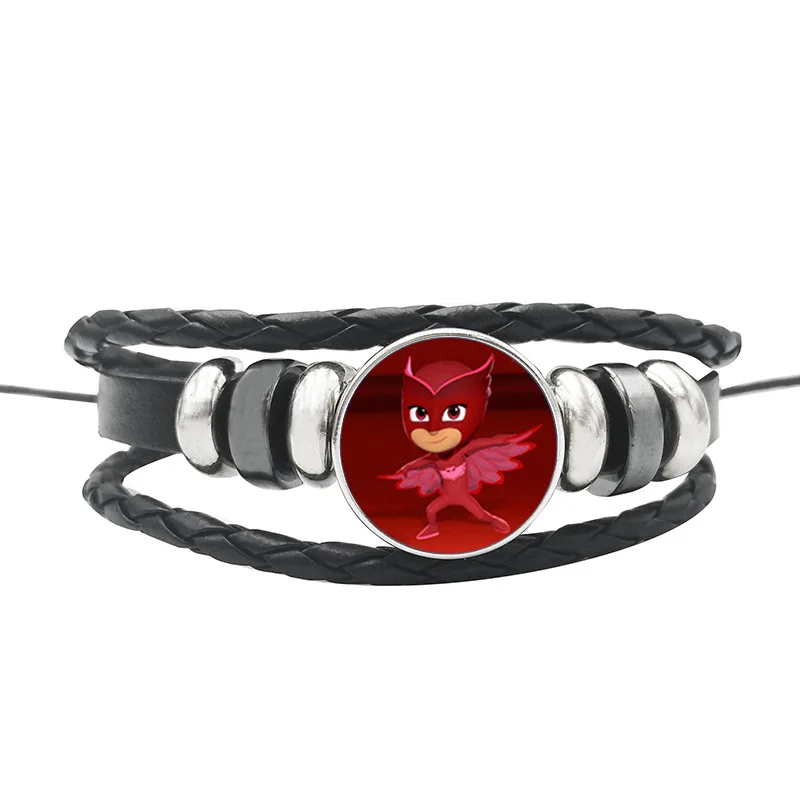 PJ маска Juguete время драгоценный камень черный кожаный браслет для пар Catboy Owlette Gekko PJ Маски фигурки Pareja pulsera подарки S66