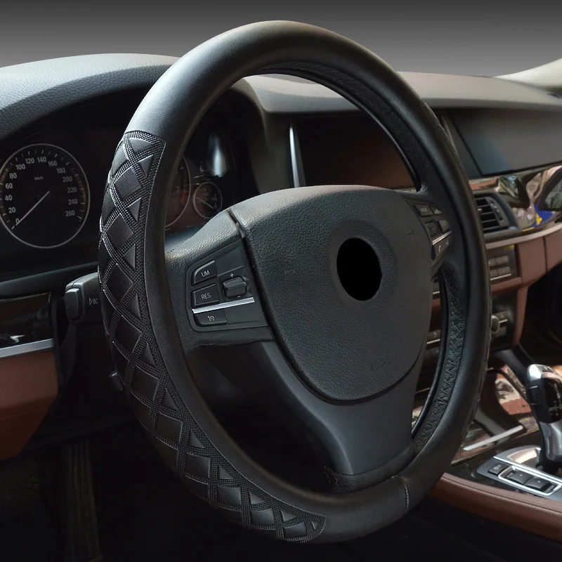 Волоконная кожаная крышка для рулевого колеса Автоаксессуары износостойкость противоскользящая Автомобильная крышка рулевого колеса 15 дюймов черный