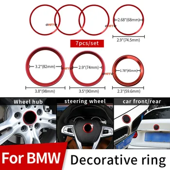 

7x Aluminum Alloy Rings Sticker Car Emblem Kit Decoration Rings 82mm 74mm 68mm 45mm For E60 E90 F10 F30 F15 E91 E92 E93 F02 E63