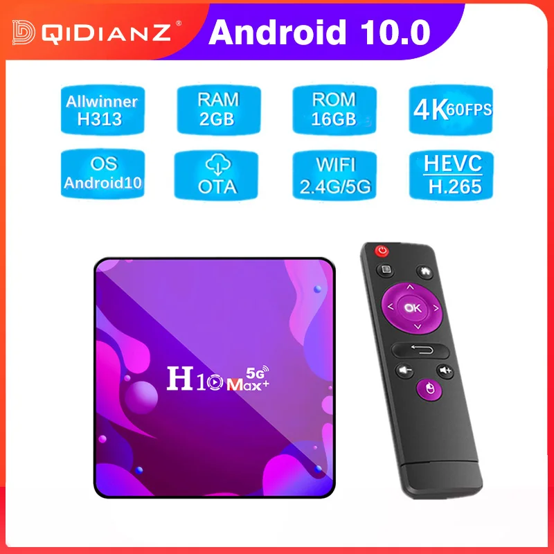 Приставка Смарт-ТВ H10 MAX + Android 8. 1 H313 Quad Core 10 0G 5G WIFI Ultra HD 4K 60FPS 1G 8G 2G 16G 64 Bit Max Plus |