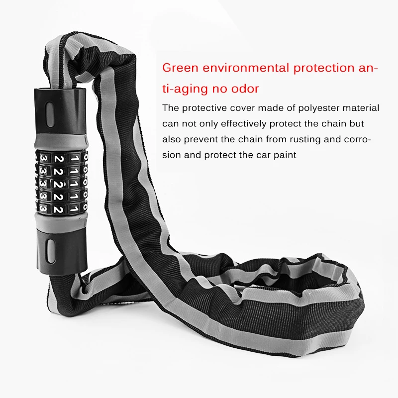 Cycle Locking Cable Bicycle Lock Combination 5 Digit Cycle Locking Chain Reflective Strips Security Bike Accessories Cycle Lock