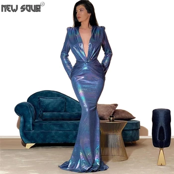 

Sexy Bllue Formal Gown Deep V Neck Evening Dress Islamic Girls Party Gown Robe De Soiree Arabic Dubai Aibye Prom Dresses 2020