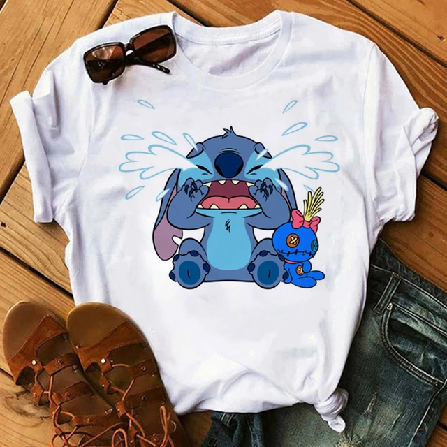 Kawaii Disney Cartoon Stitch T Shirt Men/Women Ohana Lilo Stitch Graphic Tees  Anime Summer Tops Harajuku T-shirt Female 61900