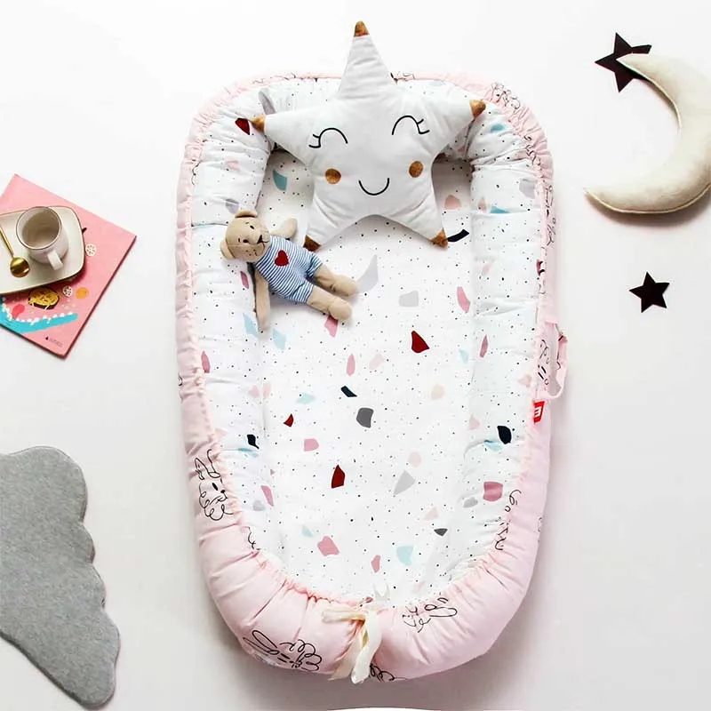 Мультяшная детская кровать для путешествий, детская кроватка, детская кроватка для сна, хлопковая колыбель, переносная, прижимная, 90*55 см, детская люлька для новорожденных