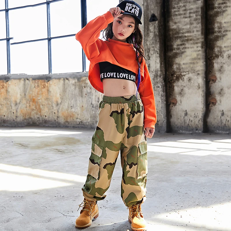 

Hip Hop Costumes Children Fashion Camouflage Pants Street Dance Clothing Girls Stage Dancing Outfit Kids Performance Wear DN4039