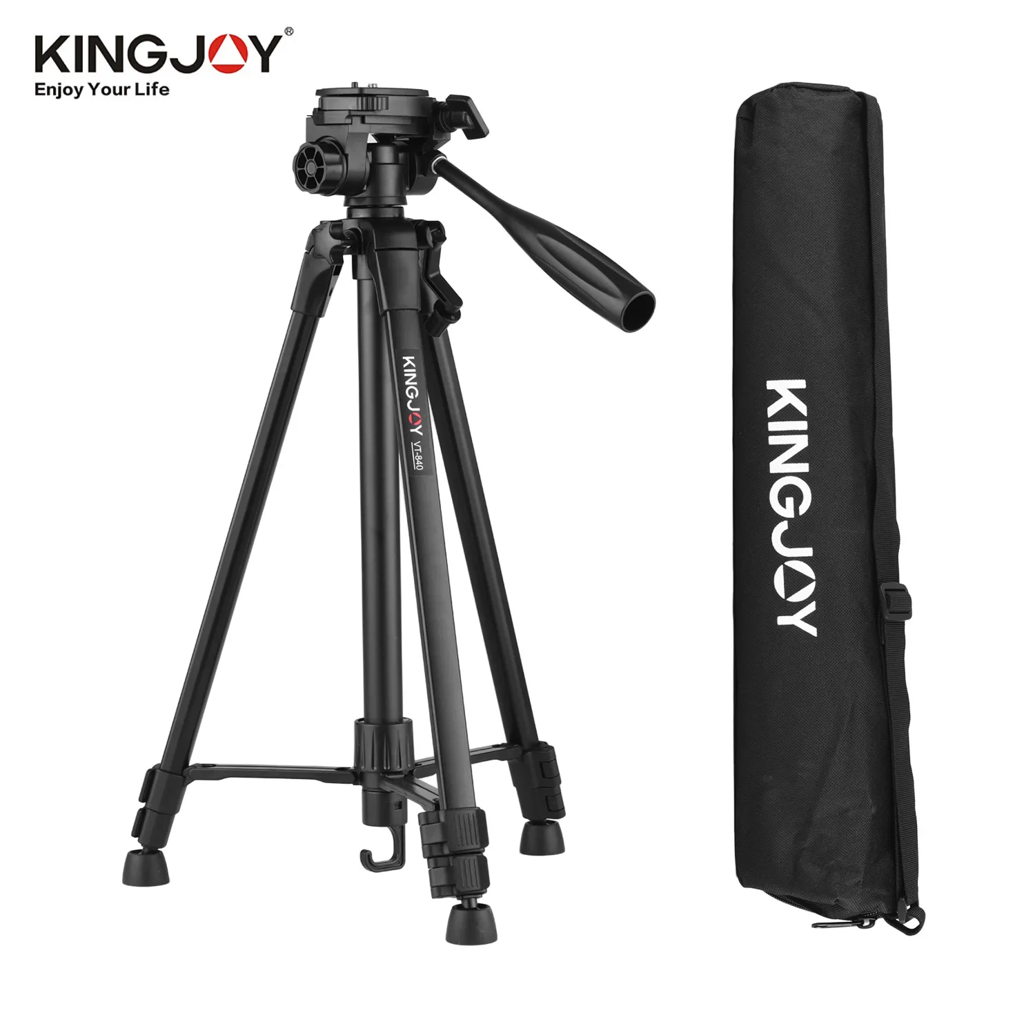 KINGJOY VT-840 Штатив для фотосъемки портативный алюминиевый сплав с быстроразъемной пластиной средняя ось сумка для переноски Черный для камеры