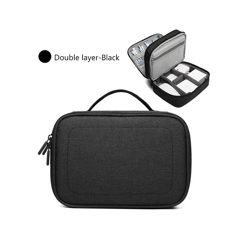 Black-double layer LIYIMENG портативный полиэфирный кабель сумка жесткий диск Ipad мини чехол для хранения комплект аксессуары цифровой USB гаджет Органайзер - Цвет: Black-double layer