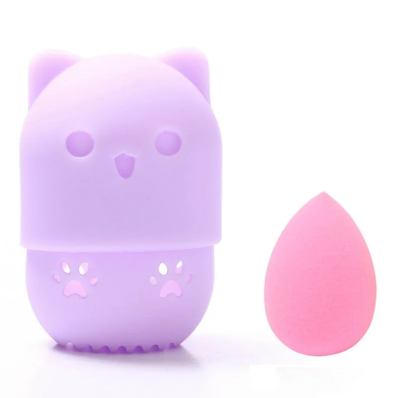 purple-10pcs 30 шт. косметический спонж котенок силиконовый спонж для пудры держатель для сушки женский макияж основа губка красота для макияжа инструменты яичная подставка - Цвет: purple-10pcs