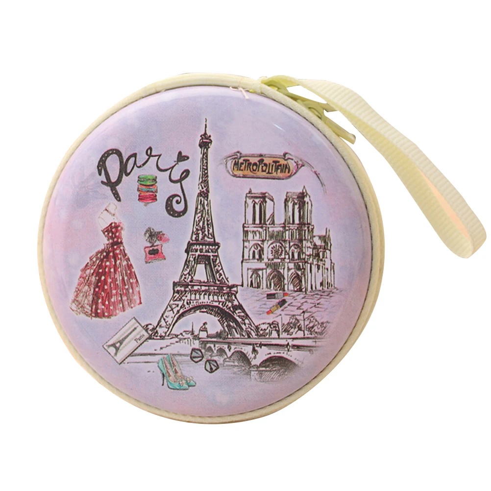 Mini Pouch Bag Round Headset Paris Eiffel Zipper Coin Purse Key Wallet - Цвет: as picture
