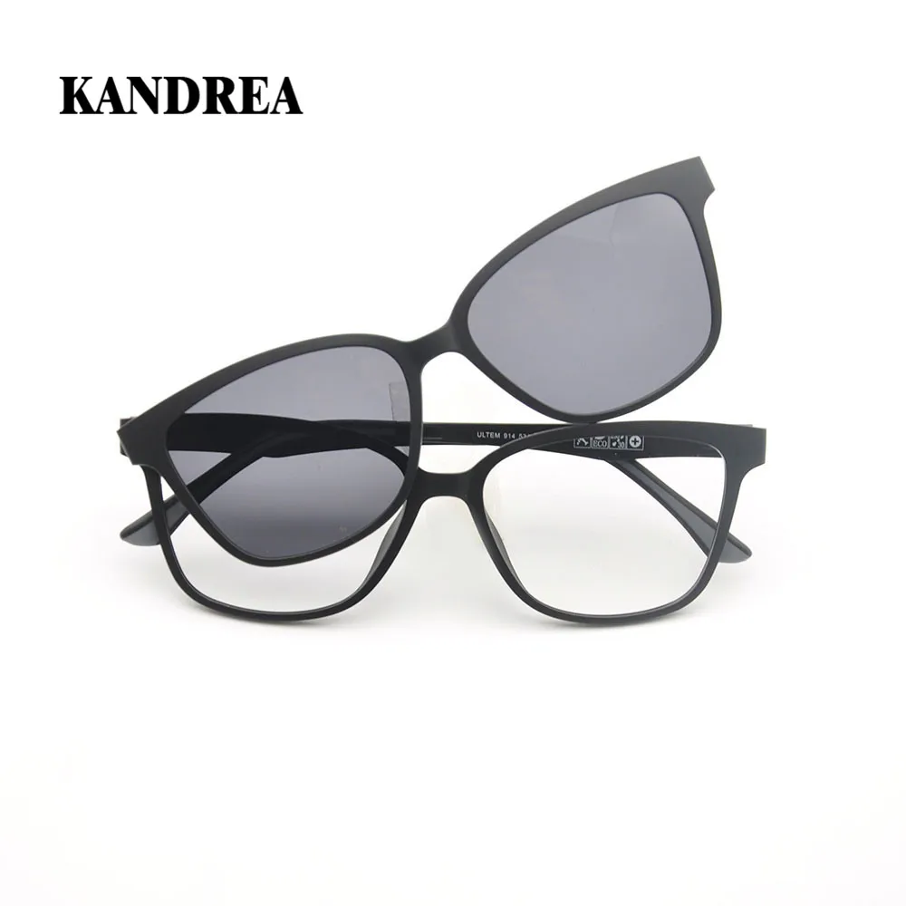 

KANDREA 2020 New Spectacles Fashion Women Magnetic Clip Sunglasses Cat Eye Ultem Frame Glasses Multi-function Driving Eyewear