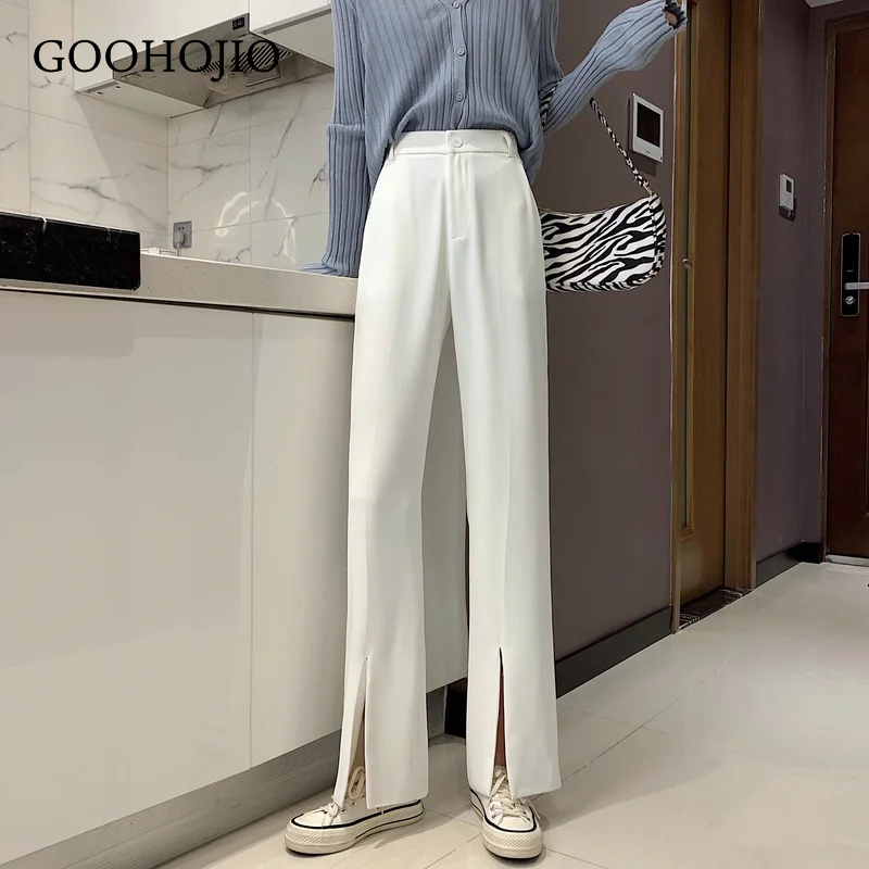 

Новинка 2021, весенне-осенние широкие брюки GOOHOJIO, женские повседневные брюки с разрезом для женщин, прямые брюки с высокой талией для женщин