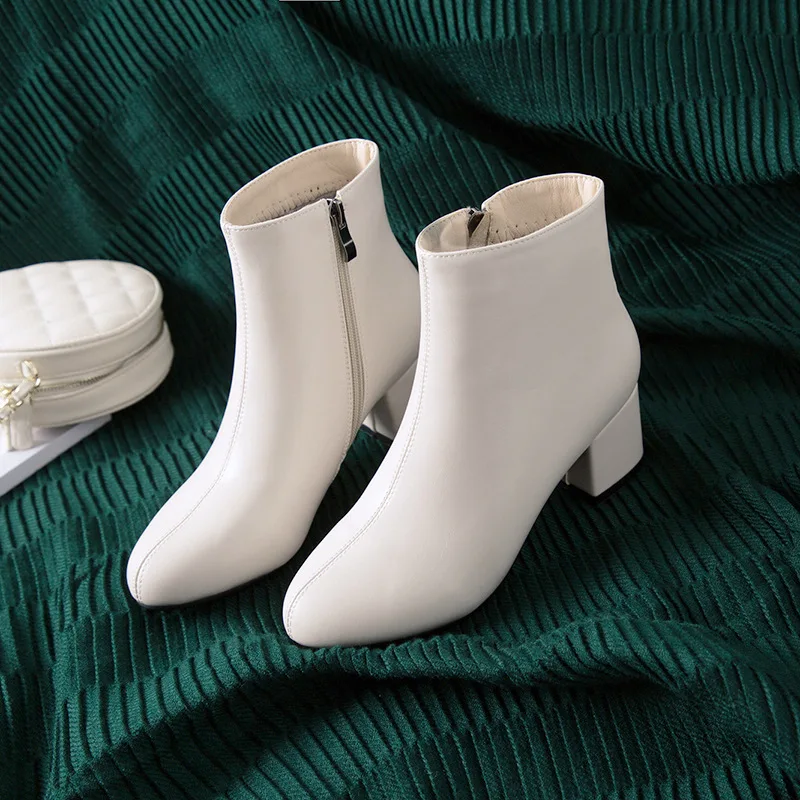 

Bootee Woman 2019 Chunky Heel Winter Shoes Women Luxury Designer Stiletto Boots Booties Ladies Zipper Round Toe Fashion High