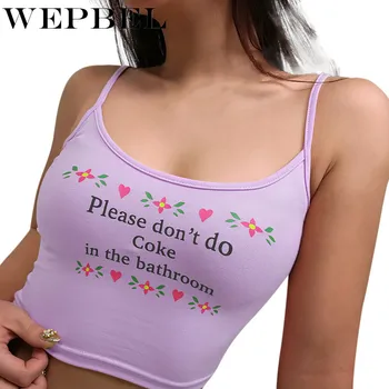 

WEPBEL Summer Sexy Casual Women Camis Top Letter Print Please Don't Do Coke in the bathroom Short Sleeveless Camis Tops