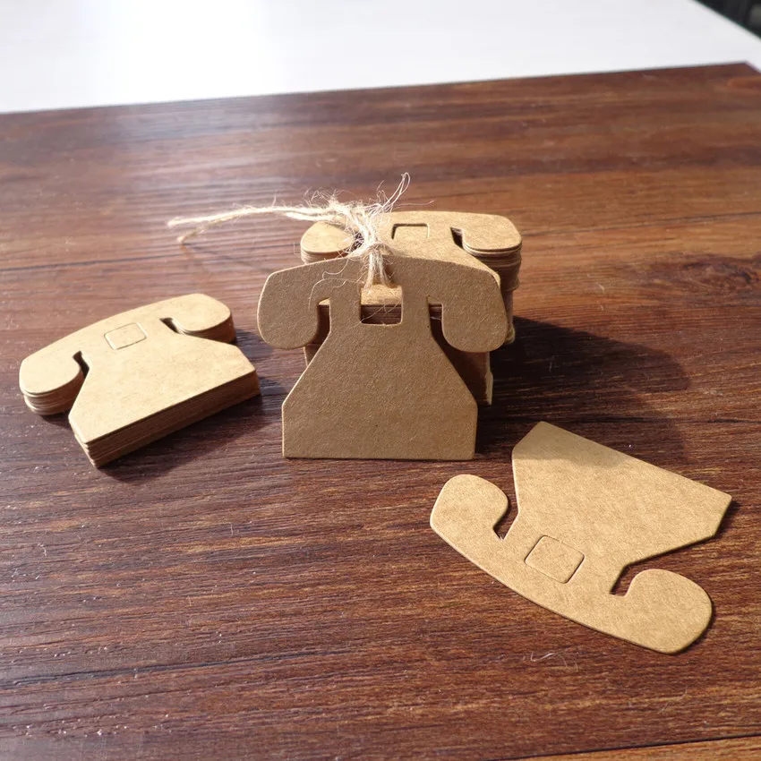 50pcs Lovely Telephone Design Kraft Paper Tag Label Wedding Party Note Blank Price Hang Tag Gift Wrapping Supplies