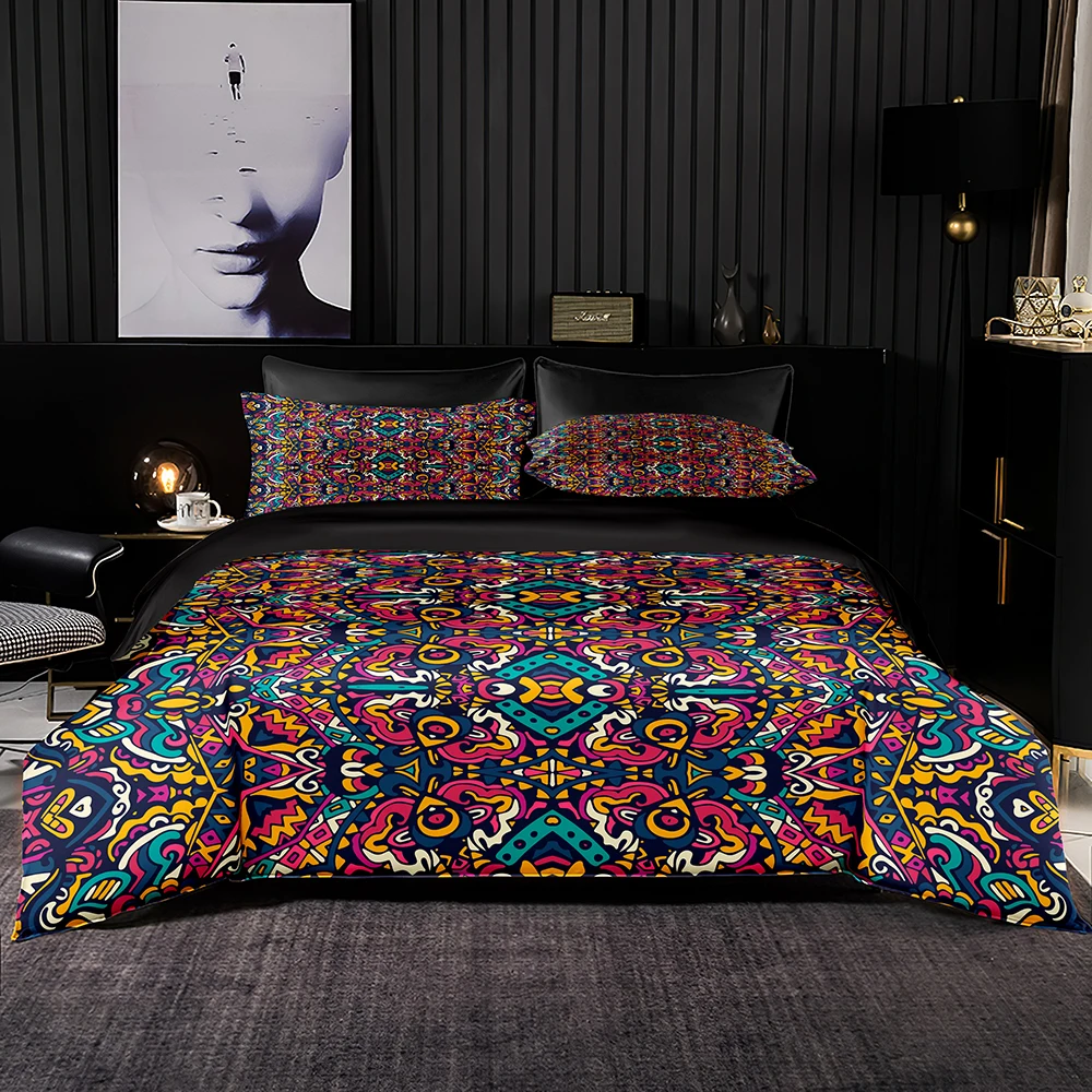 Showy Flower Print Duvet Cover Bohemia Bedding Set With Pillowcase
