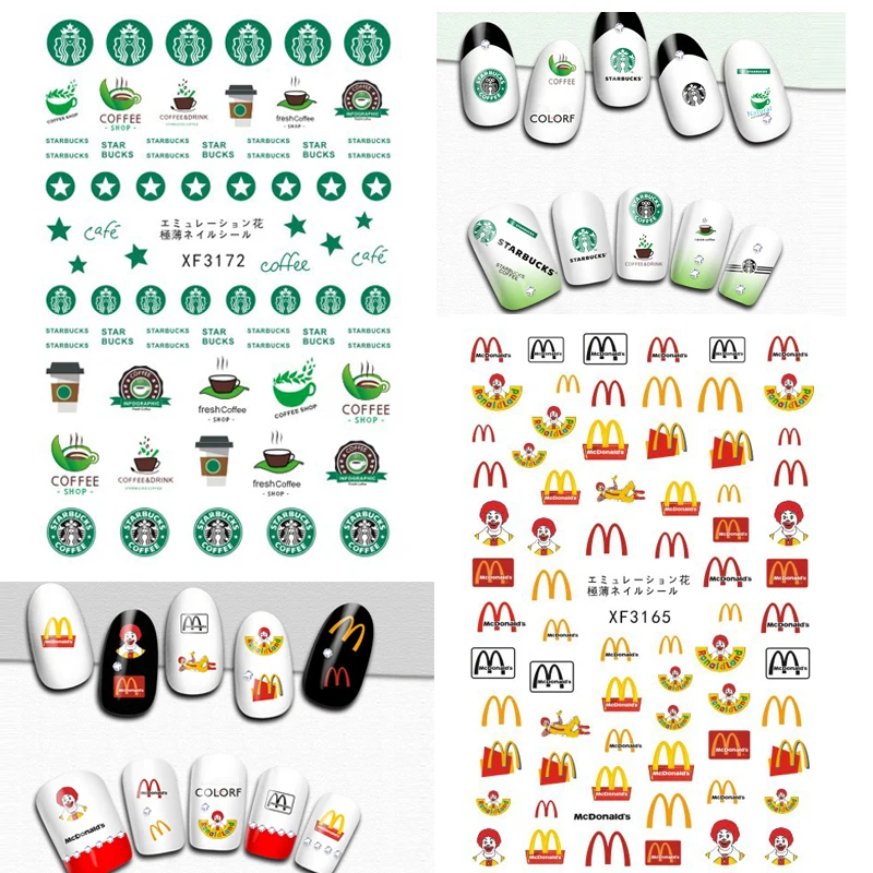 DIY Star bucks наклейки для дизайна ногтей кофе самоклеющиеся MCD наклейки для ногтей Советы Маникюр Кокс украшения для ногтей стикер s