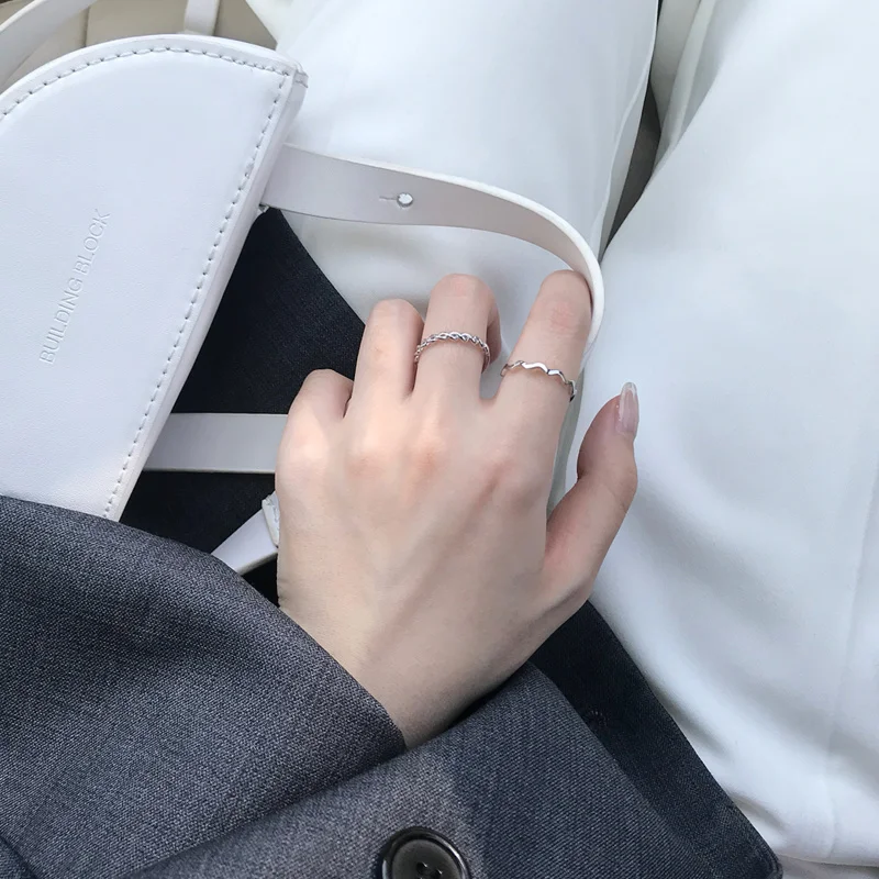 Adjustable Opening Ring Female Minority Design Wave Pattern Simple Student Versatile Two Piece Food J106 | Украшения и аксессуары