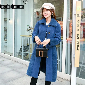 

Thin Warm Long Lamb Genuine Fur Coat Elegant Female Outerwear Slim Fitting Winter Coat Women Lady Casual Natural Sheep Overcoat