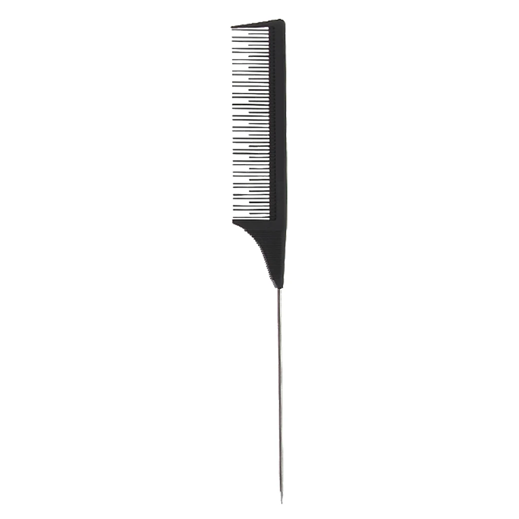 Rat Tail Comb Carbon Fiber Teasing Combs with Stainless Steel Pins for Most Hair Types