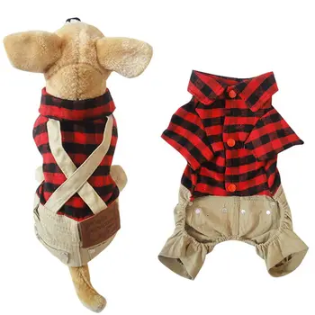 

Handsome Dog Jumpsuits British Style Pet Dog Rompers Cloth Winter and Autumn Costume Plaid Shirt Jeans Cloth Pet Dog Supplies