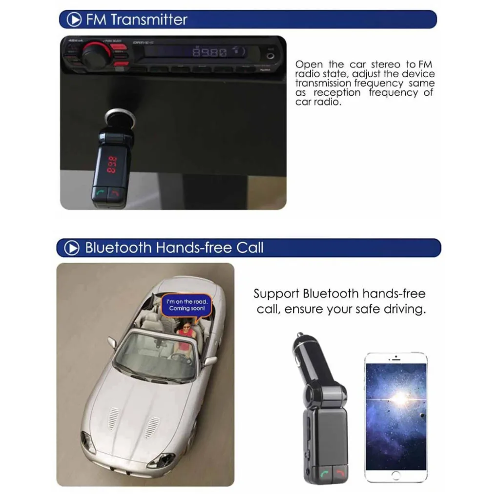 Bluetooth автомобильный набор, FM передатчик, свободные руки, Aux Mp3 плеер FM модулятор с светодиодный Дисплей Портативный Dual USB Зарядное устройство#1125