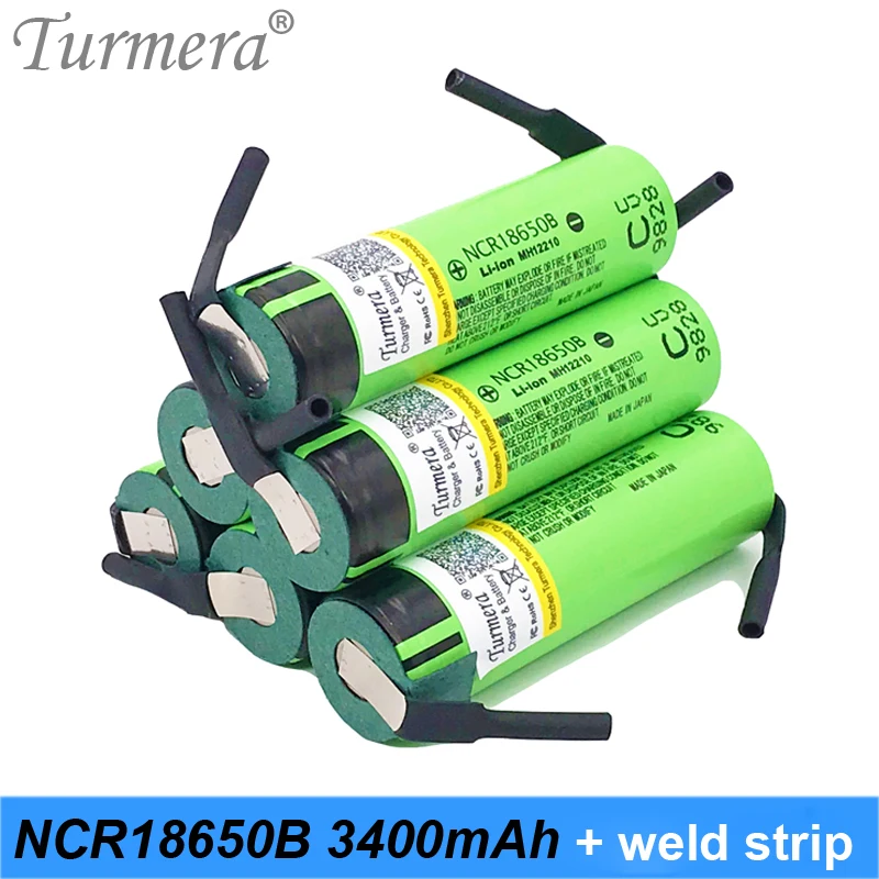 

Turmera 2019 Original NCR18650B 3.7v 3400mah 18650 Lithium Rechargeable Battery with soldering strip for screwdriver battery 028