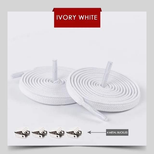 Elastic Shoelaces No Tie Shoe laces Outdoor Leisure Sneakers Quick Safety Flat Shoe lace Kids And Adult Unisex Lazy laces 1 Pair Lvory White