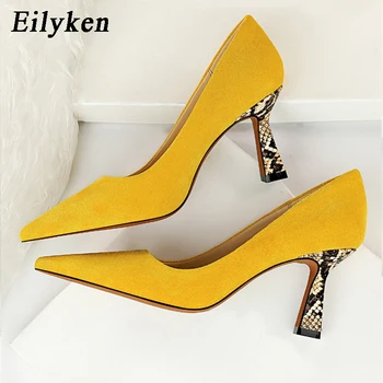 

Eilyken Fashion Flock Shallow Women High Heels Lady Pointed Toe Black Pumps Serpentine Gladiator Thin Heel Female Office Shoe