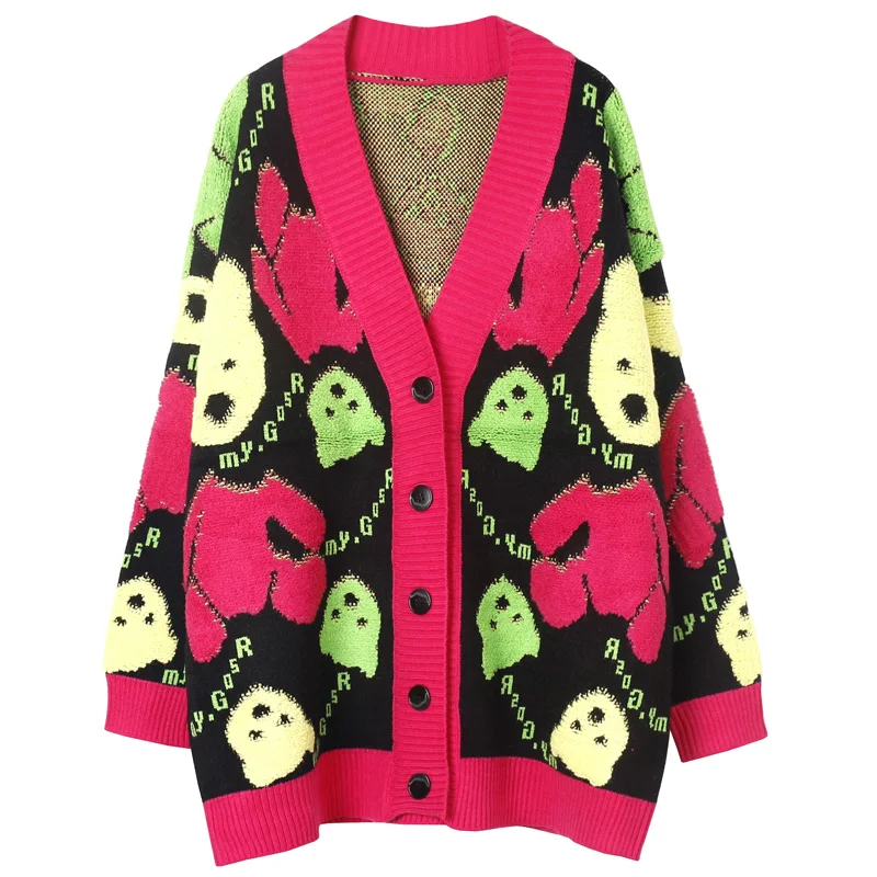 Vefadisa Cartoon Print Cardigans Sweater Women