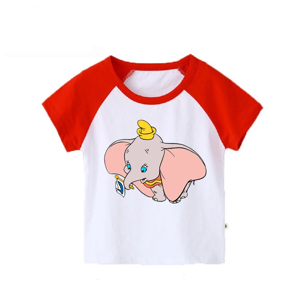 Футболка с короткими рукавами и принтом Dumbo для мальчиков и девочек детские топы с круглым вырезом, Детская футболка с героями мультфильмов одежда для малышей - Цвет: as picture
