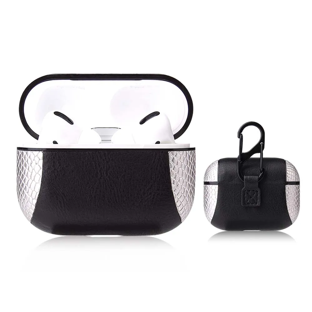 A-Silver JINSERTA роскошный из искусственной кожи чехол для Airpods Pro змеиная кожа Bluetooth Беспроводные наушники с брелком для Airpods - Цвет: A-Silver