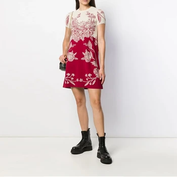 

2019 New Women Autumn Short Sleeve Jacquard Red Patchwork Bandage Dress Sexy Good Quality Celebrity Party Club Dresses Wholesale